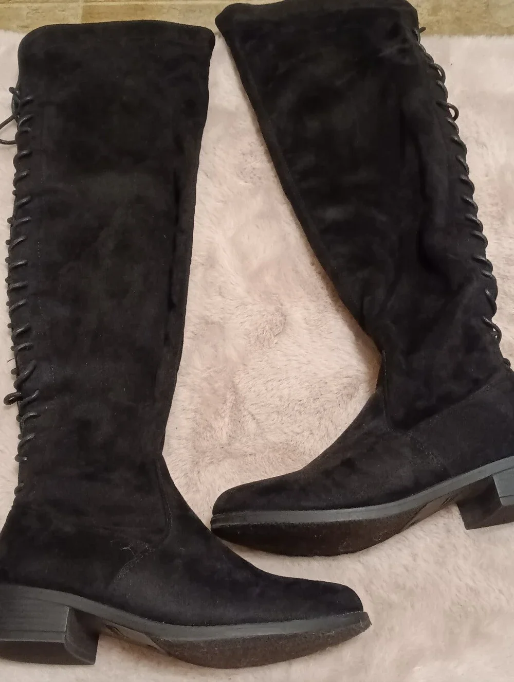 Over The Knee Suede Black Boots With Block Heel